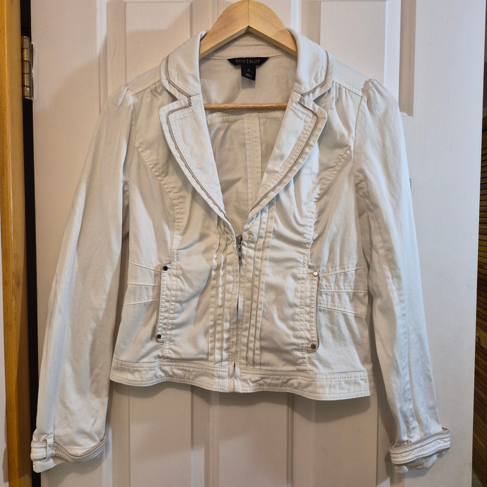 White House Black Market White Zip Front Utility Blazer Jacket Size 8 4500986114